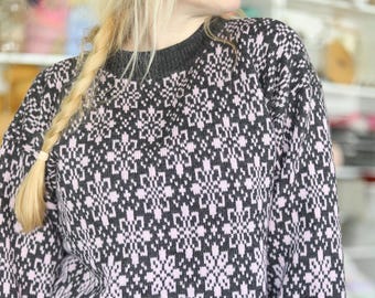 DODOLA pink knitted sweater by PRIADKA Norwegian fair-isle Wool alpaca silk Scandi pullover Nordic ski jumper Slavic inspired pattern
