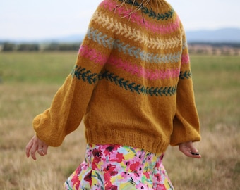 PRIADKA ARROWS hand-knitted sweater, norwegian fair-isle, Icelandic, wool alpaca, Wool Scandinavian pullover,Traditional Nordic ski jumper