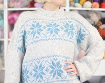 MANNE hand-knitted sweater, norwegian fair-isle, Icelandic, wool alpaca, Wool Scandinavian pullover, Traditional Nordic ski jumper
