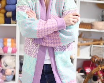 CARDI,multi color, knitted sweater,Norwegian fair-isle pattern,Wool alpaca,Scandi cardigan,Nordic jumper,Winter wool
