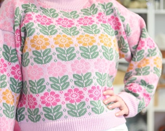 Custom color FREYJA  knitted sweater by PRIADKA Norwegian fair-isle Wool alpaca silk Scandi pullover Nordic ski jumper