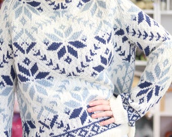 PRIADKA hand-knitted sweater, norwegian fair-isle, Icelandic, wool alpaca, Wool Scandinavian pullover, Traditional Nordic ski jumper