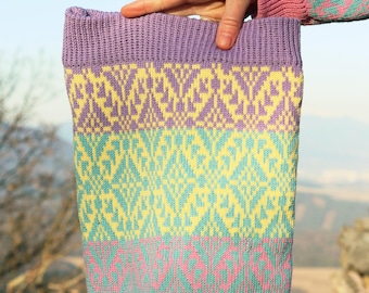 ADVENTURE ,rainbow, colorfull ,knitted cowl,Norwegian fair-isle pattern,Wool alpaca,Nordic neck warmer,Winter wool
