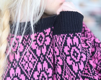 MEDEINA black knitted sweater by PRIADKA Norwegian fair-isle Wool alpaca silk Scandi pullover Nordic ski jumper Slavic inspired pattern