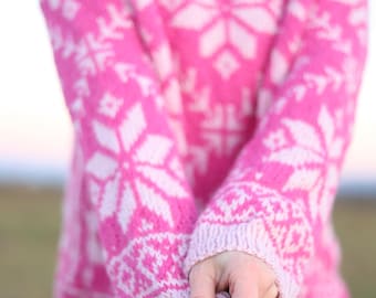 PRIADKA hand-knitted sweater, norwegian fair-isle, Icelandic, wool alpaca, Wool Scandinavian pullover, Traditional Nordic ski jumper