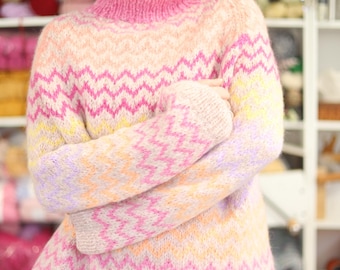 MALA Priadka hand-knitted sweater, norwegian fair-isle, Icelandic, wool alpaca, Wool Scandinavian pullover, Traditional Nordic ski jumper