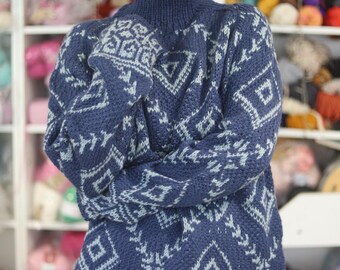 PRIADKA hand-knitted sweater, norwegian fair-isle, Icelandic, wool alpaca, Wool Scandinavian pullover, Traditional Nordic ski jumper
