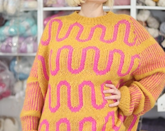 THEA blue handknitted sweater, norwegian fair-isle, Icelandic, wool alpaca, Wool Scandinavian pullover, Traditional Nordic ski jumper