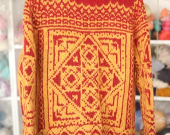 READY to go, hand-knitted sweater, norwegian fair-isle, Icelandic, wool alpaca, Wool Scandinavian pullover, Traditional Nordic ski jumper