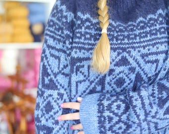 PRIADKA Hand-knitted Sweater, Norwegian Fair-isle, Icelandic, Wool