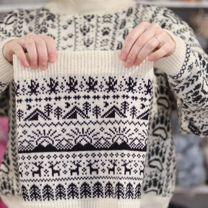 WANDERLUST, zwart wit, gebreide col, Noors fair-isle-patroon, wollen alpaca, Scandinavische nekwarmer, winterwol