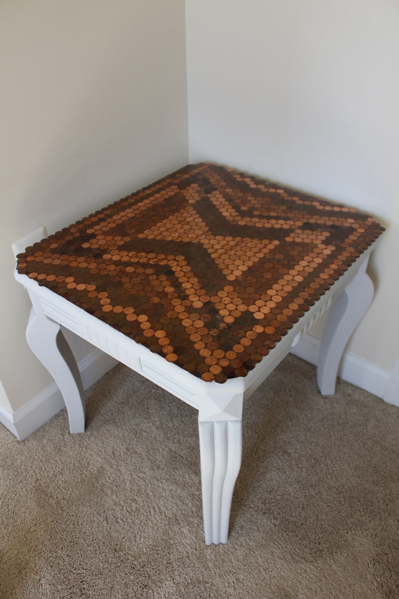 Handmade Farmhouse Style Penny Top Coffee End Table Or Nightstand