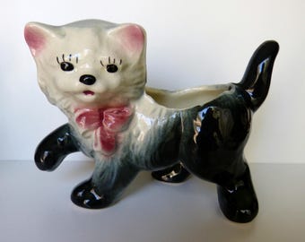 Vintage MCM 1950's Black & White Prancing 7" Anthropomorphic Cat Planter Shawnee USA