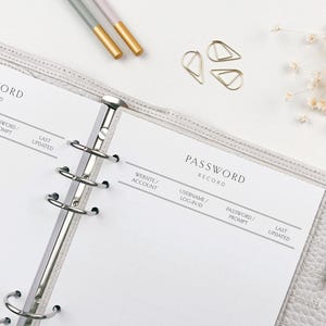 A5 Password Record Planner Inserts | Printed Account & Log-In Reminder Tracker Pages for Personal Organisers