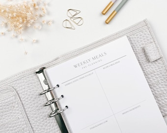 A5 Weekly Meal Prep Pre-Plannning Inserts | Family Menu Planner Refill Pages for Personal Organisers