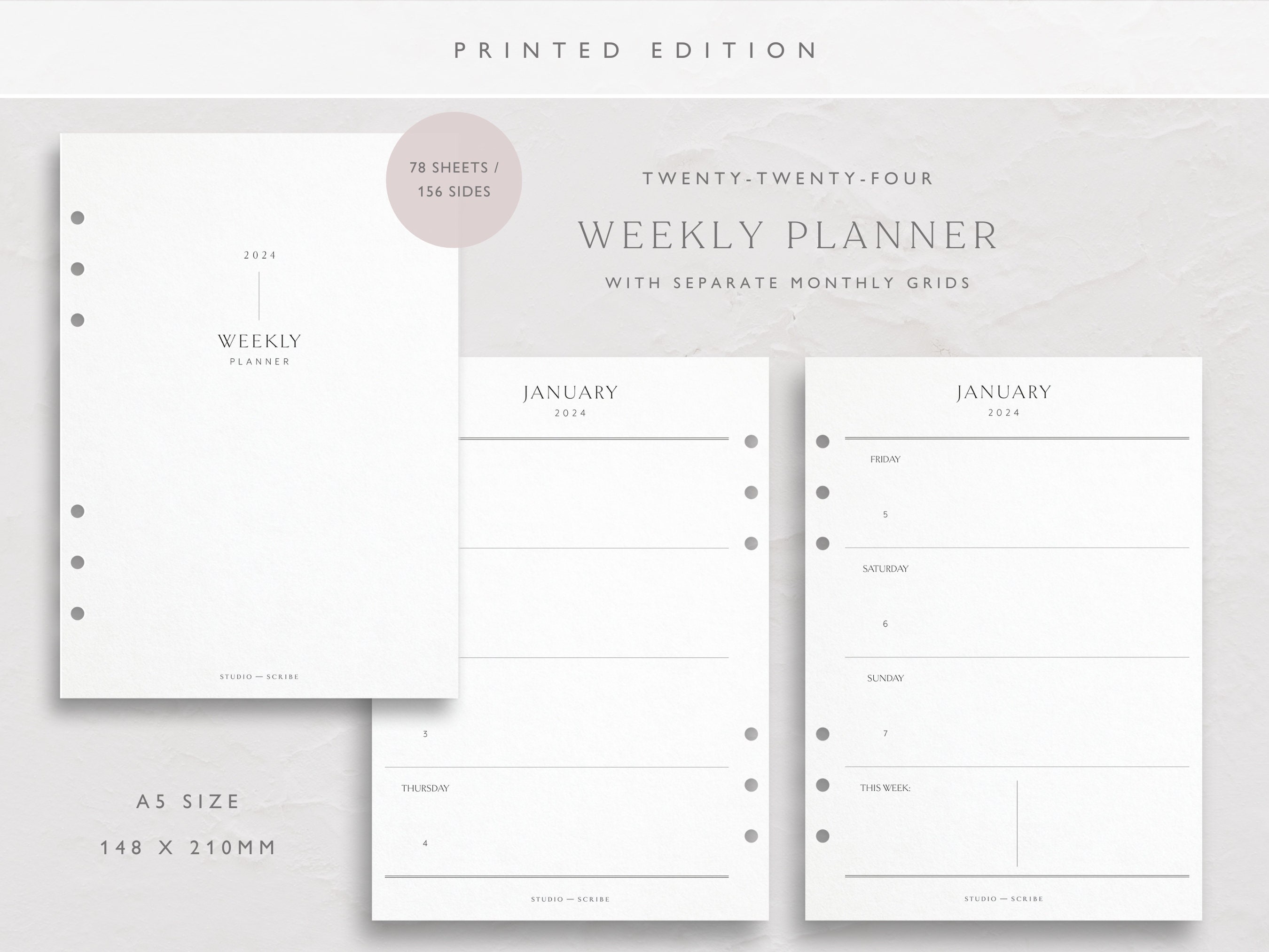 PRINTED A5 2024 Dated Starter Pack Planner Inserts 6 Ring Planner  Minimalist Agenda 