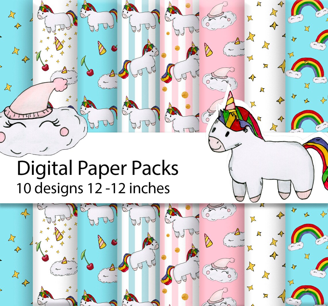 Unicorn Digital Paper Unicorn Pattern Rainbow Pattern | Etsy