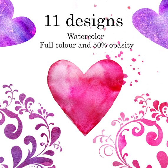 Valentines Day Clipart Heart Clipart Love Watercolor Etsy