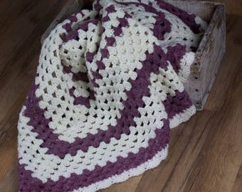 Vintage Plum & Creamy White Square Afghan, Photography Photo Prop