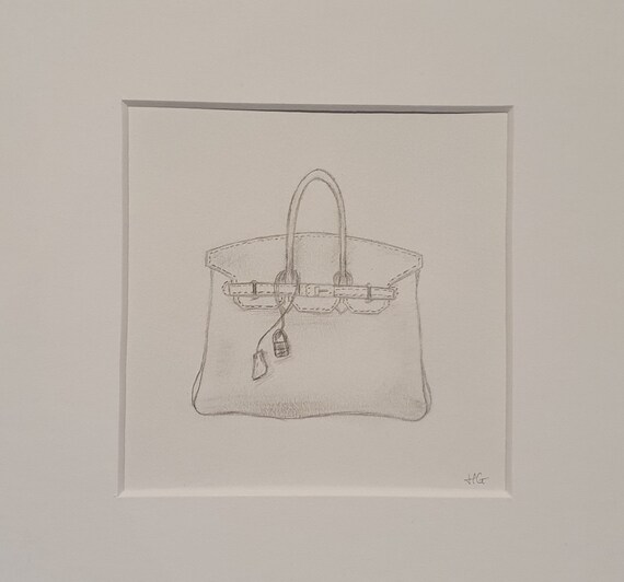 Birkin Bag Hand Drawn Ready to Frame 