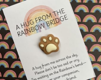 Rainbow Bridge Pocket Hug • Pet Loss Sympathy Gift with Paw Print Token