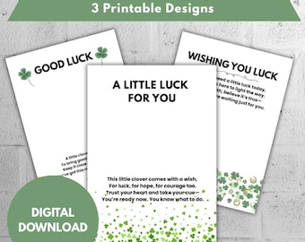 Cartes imprimables Good Luck Pocket Hug – Cartes d'encouragement trèfle, téléchargement numérique