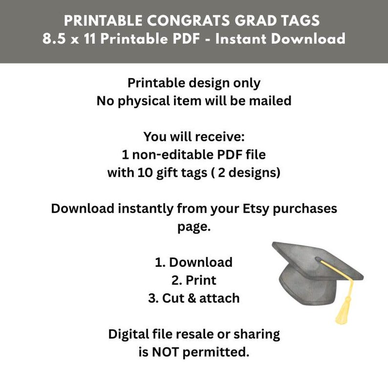 Graduation Gift Tags Printable, Congrats Grad Tags, Graduation Party ...