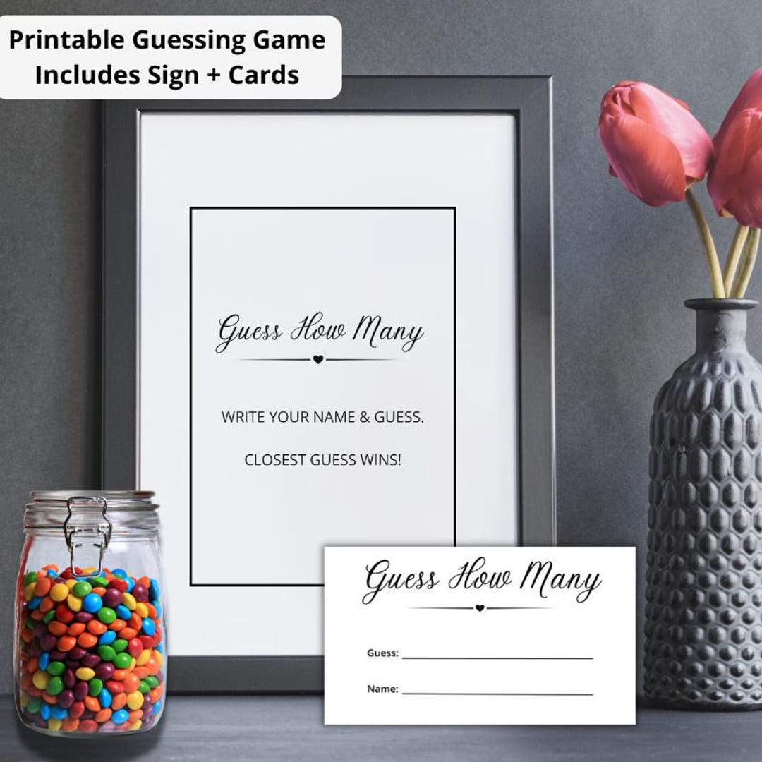 How Many Sign Visual Guess How Many Game Sign and Cards, Minimalist Party Printable (digital ...