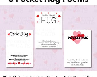 Tarjetas de bolsillo con poemas de abrazos: impresiones con temática de corazones - Descarga instantánea