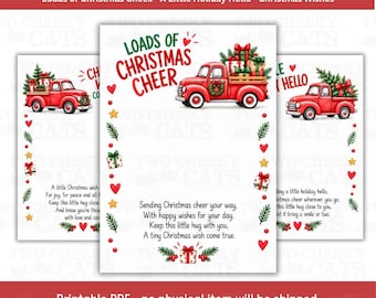 Red Christmas Truck Pocket Hug Cards Printable, Christmas Pocket Hugs, Holiday Encouragement Cards, Instant Download