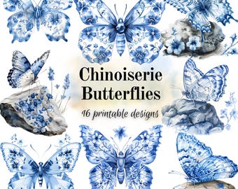 Beautiful Butterflies for journals or scrapbooking Chinoiserie clipart download to print out for work projects at home for markets or fairs