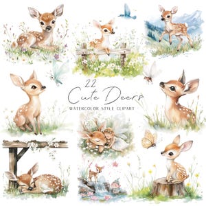 Schattige herten clipart voor scrapbooking of kaarten maken, aquarel stijl illustratie digitale download, sublimatie, commercieel gebruik.