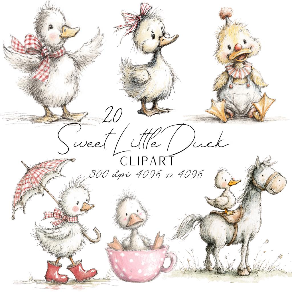 Sweet Little Duck Clipart Bundle – Vintage Baby Duck PNG – Farm Nursery ...