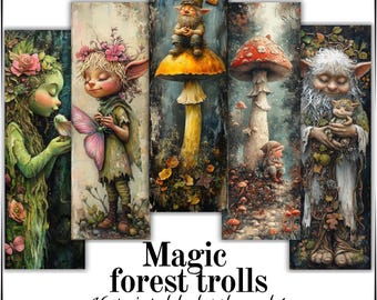 16 Magic Forest Trolls bookmark designs for printing gifts or making cards high-quality paper craft instant download pdf commercial use