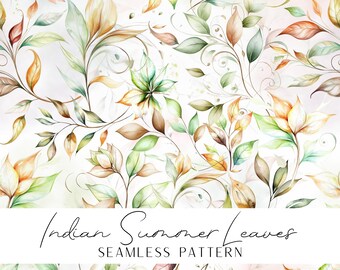 Indian summer leaves seamless pattern printable repeatable image warm colors boho autumn feel for textiles fall vibes elegant natural print