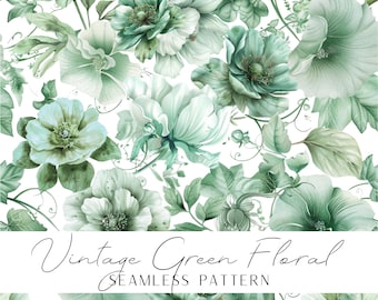 Green Floral Seamless pattern Vintage green botanical design of flowers Beautiful for textile design or print out for your projects at home.