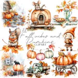 Herbst Vibes Kürbisse im Aquarell Stil, Herbst Bilder, Herbst Dekor, Herbst Dekor, 22 Herbst Dekorationen zum basteln.