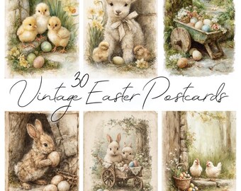 Vintage Easter Postcards Bundle, Easter Bunny & Chicks Art, Antique Style Spring Nursery Wall Art, Printable Download