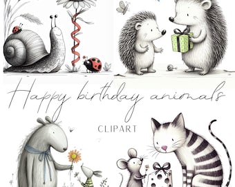 30 Cute Happy Birthday Animals clipart great for cards wallart paperbags napkins and much more digital download mothers fathers day greeting