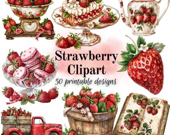 Strawberry clipart for journals or scrapbooking 50 designs to download print out for work projects at home Transparent and white background