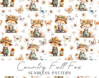 Country Fall Fox seamless pattern for printing and crafting, journaling and pod,  instant download high-resolution image.