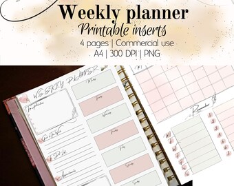Weekly planner, Weekly agenda, Refill for Filofax or planner, undated pages, Beautiful layout for your planner.