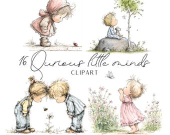 16 cute images of Curious Little Minds, cartoon features ink colors style clipart for your upcoming projects digital download PNG format
