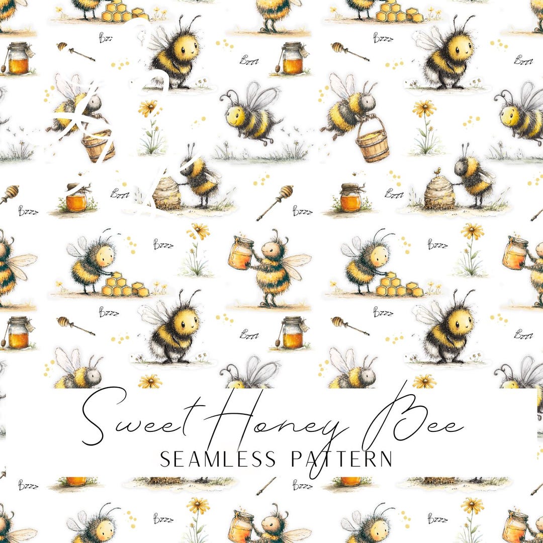 Cute Bee Seamless Pattern PNG | Bumble Bee Digital Paper | Honey Bee ...