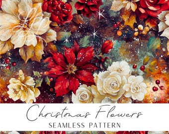 Beautiful Christmas flowers seamless patternin vivid colors for printing on textiles or other materials. Great for POD and other projects