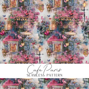 Café Paris sömlöst mönster franskt café digitaltryck kafédesign parisisk tapet heminredning sömlös inredningsinspirerad textil
