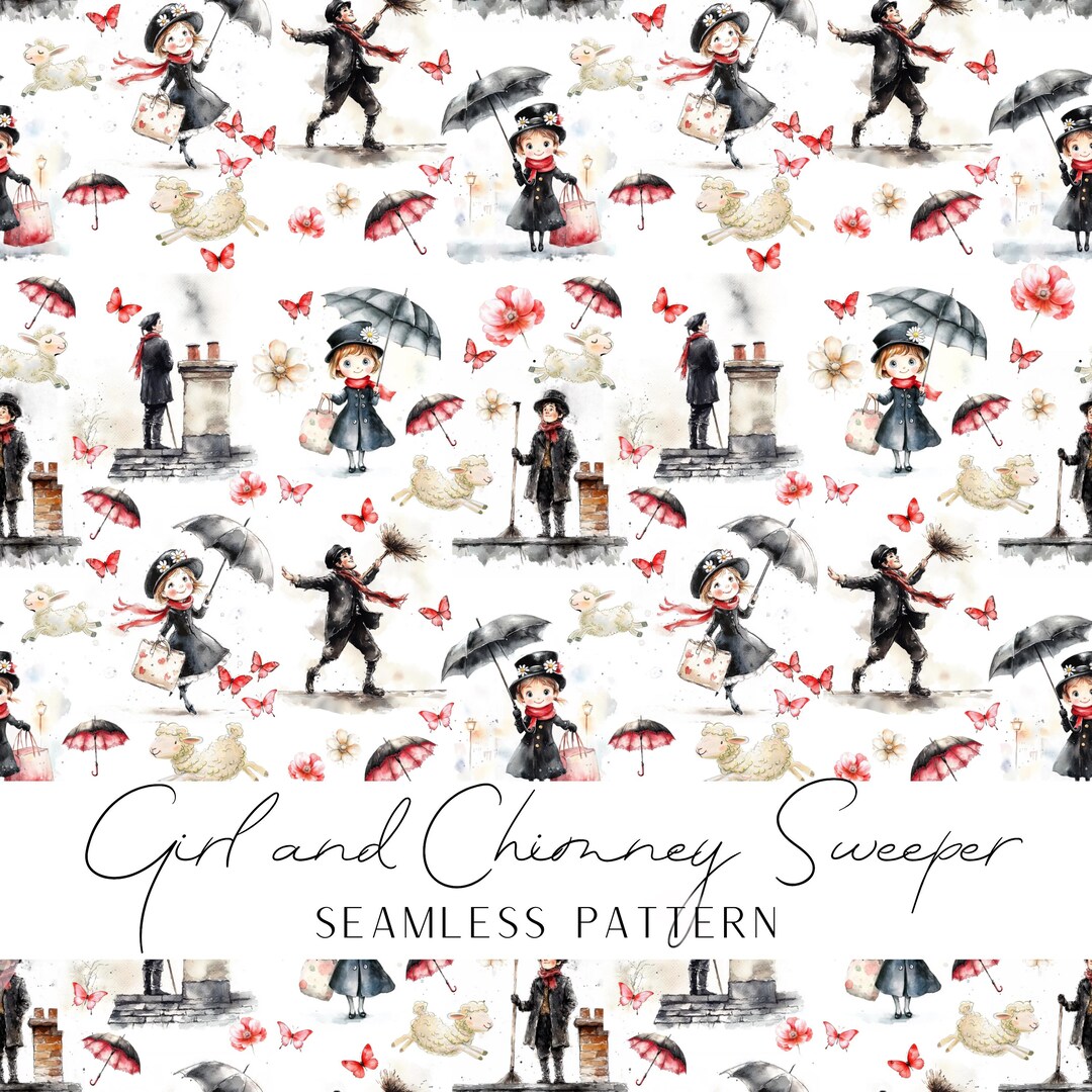 Seamless Pattern of a Girl With an Umbrella and a Chimney Sweeper ...
