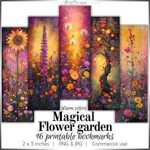 16 bladwijzerontwerpen Magische bloementuin voor cadeaus of het maken van kaarten afdrukken van hoogwaardig papier ambacht instant download pdf commercieel gebruik