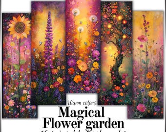 16 bookmark designs Magic flower garden for gifts or making cards printing high-quality paper craft instant download pdf commercial use