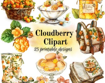 Cloudberry clipart for journals or scrapbooking 25 designs to download and print out for work projects Transparent and white backgrounds
